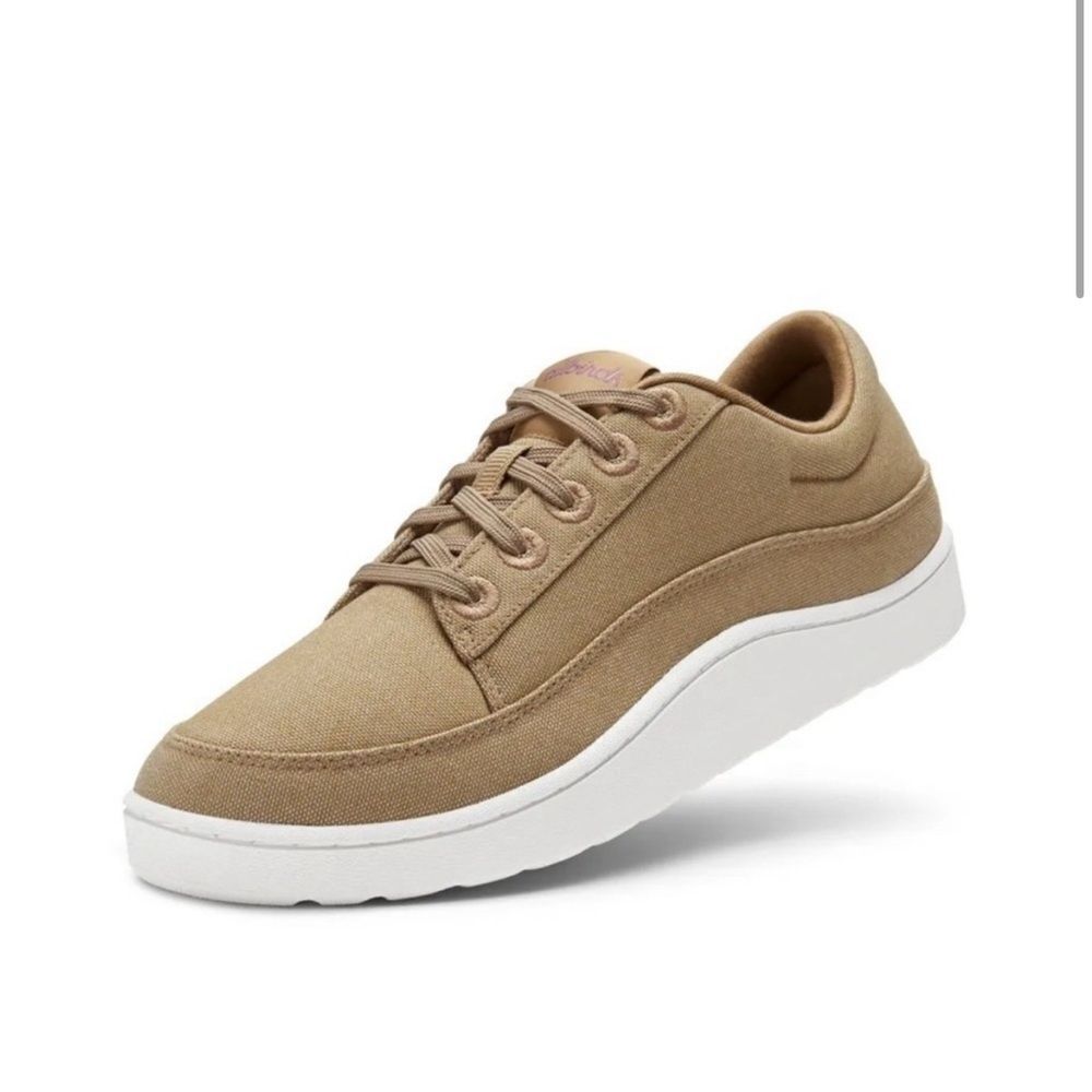 Allbirds Canvas Pacers Beige tan lace up flat comfort, washable sneakers 9